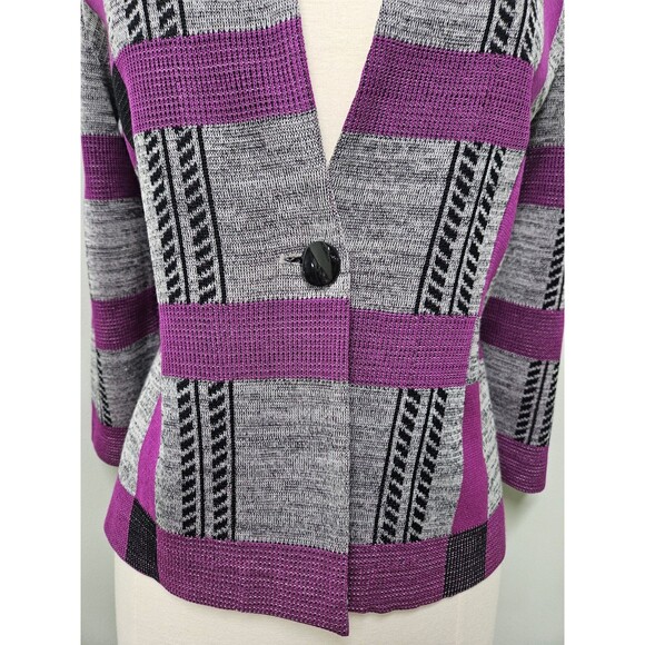 Ming Wang Blazer Plaid Stretch Acrylic Polyester Cardigan Sz Small NWT - Picture 3 of 7